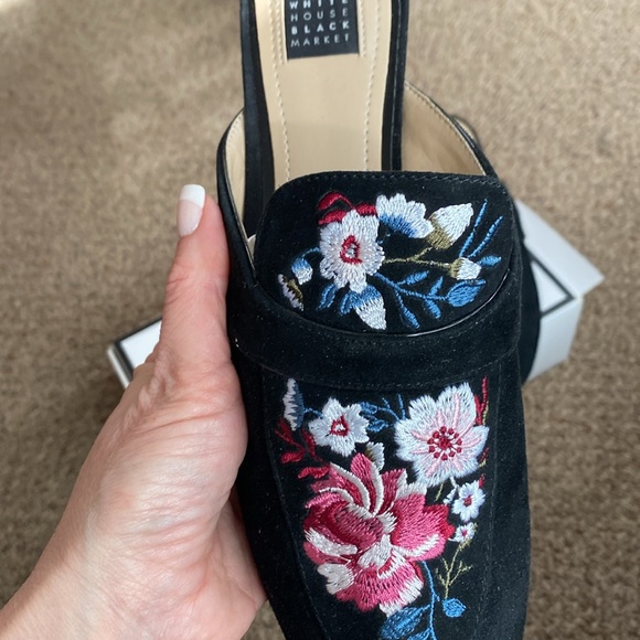 Beautiful Suede Mules with embroidered flowers by White House Black Market - Picture 2 of 5